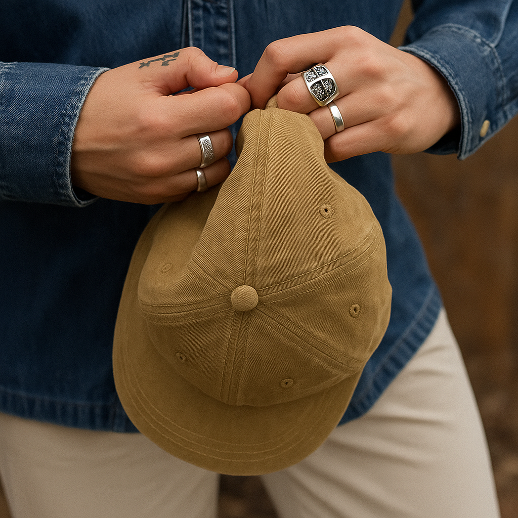 Retro brown baseball cap in vintage washed fabric with clean no-logo design